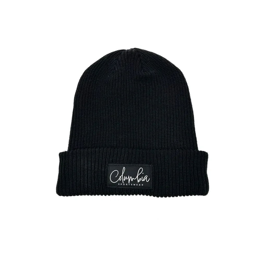 Columbia Lost Lager Recycled Beanie Cursive Patch Black NWT OSFM